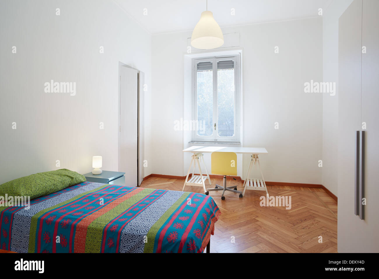 Single bedroom, modern interior design in new apartment Stock Photo