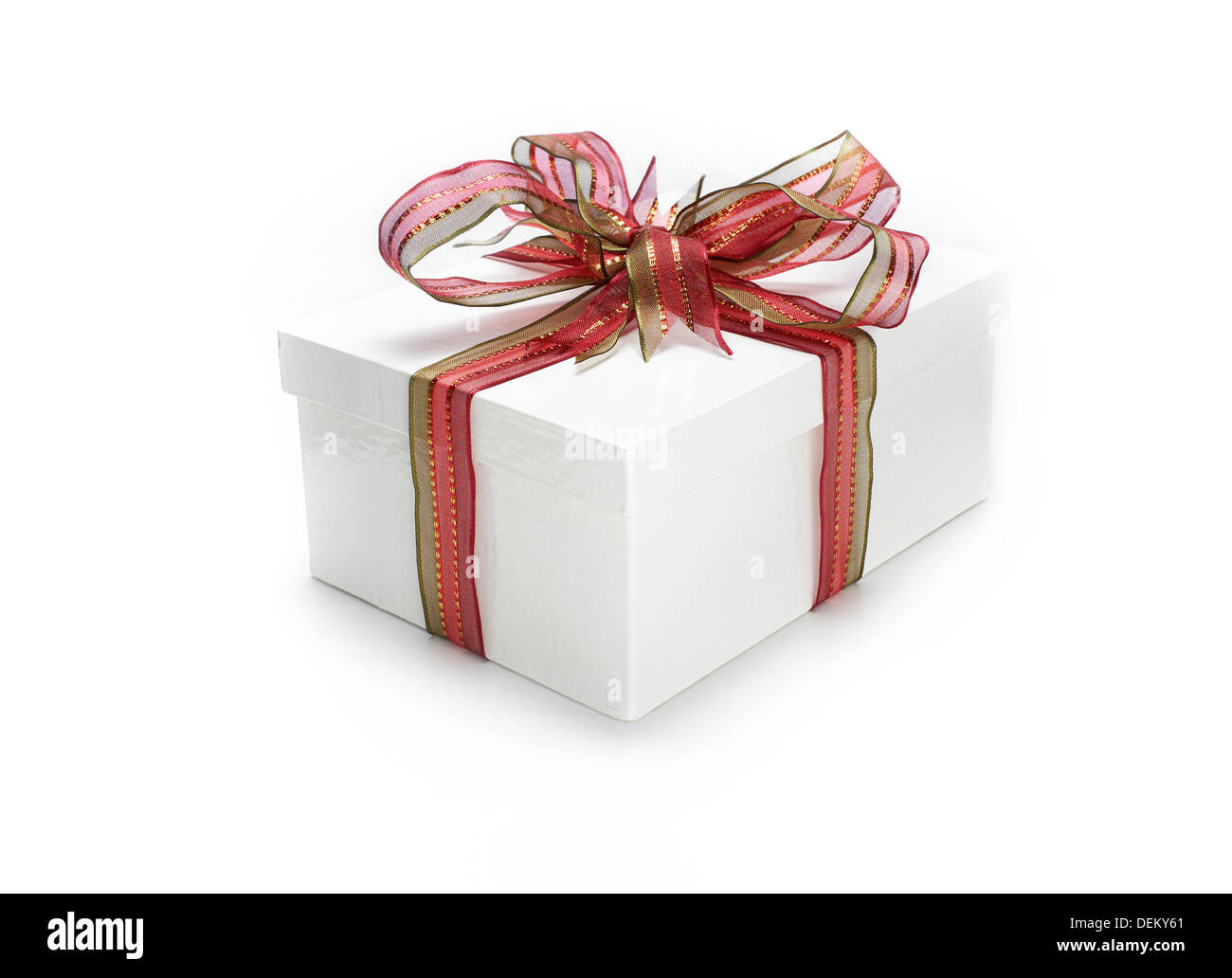 A Wrapped Christmas Present With A Colourful Ribbon And Bow On A White a-wrapped-christmas-present-with-a-colourful-ribbon-and-bow-on-a-white