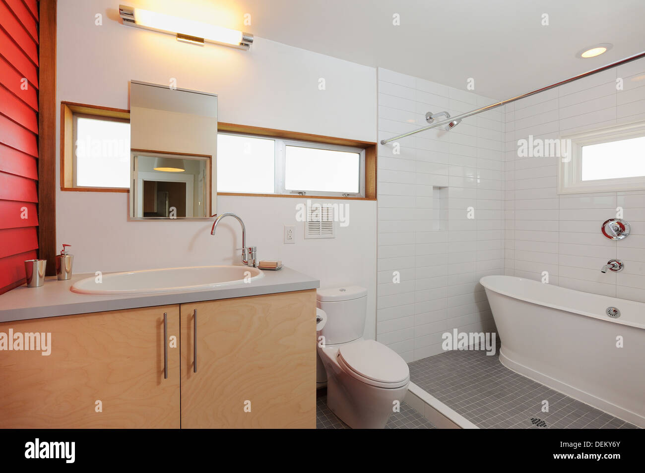Sink, toilet and bathtub in modern bathroom Stock Photo