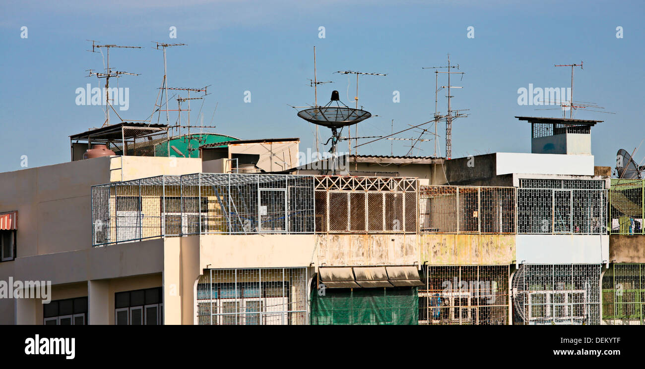 Apartment building with satellite dish Stock Photo Alamy