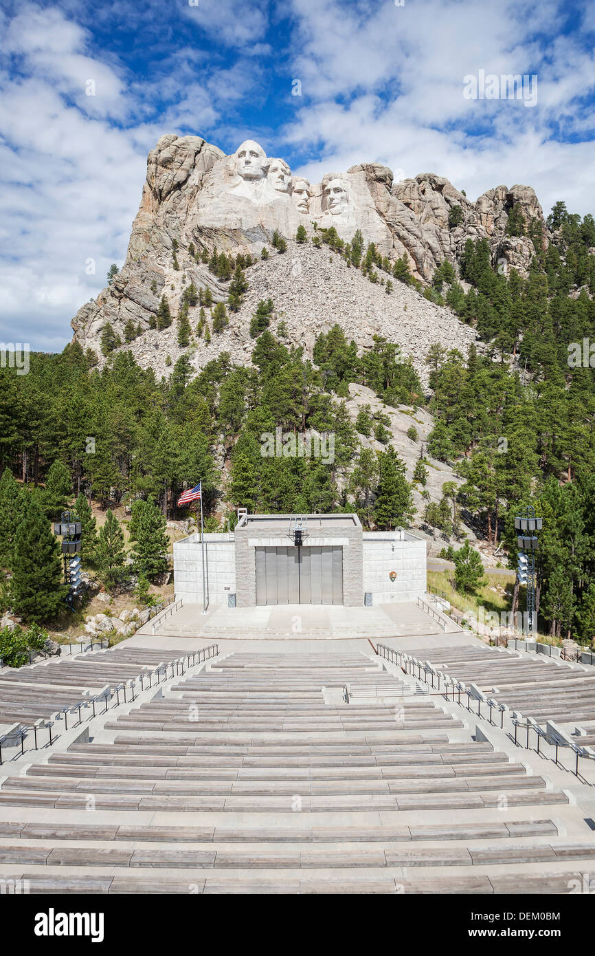 Mount Rushmore overlooking amphitheater, Black Hills, South Dakota, United States Stock Photo