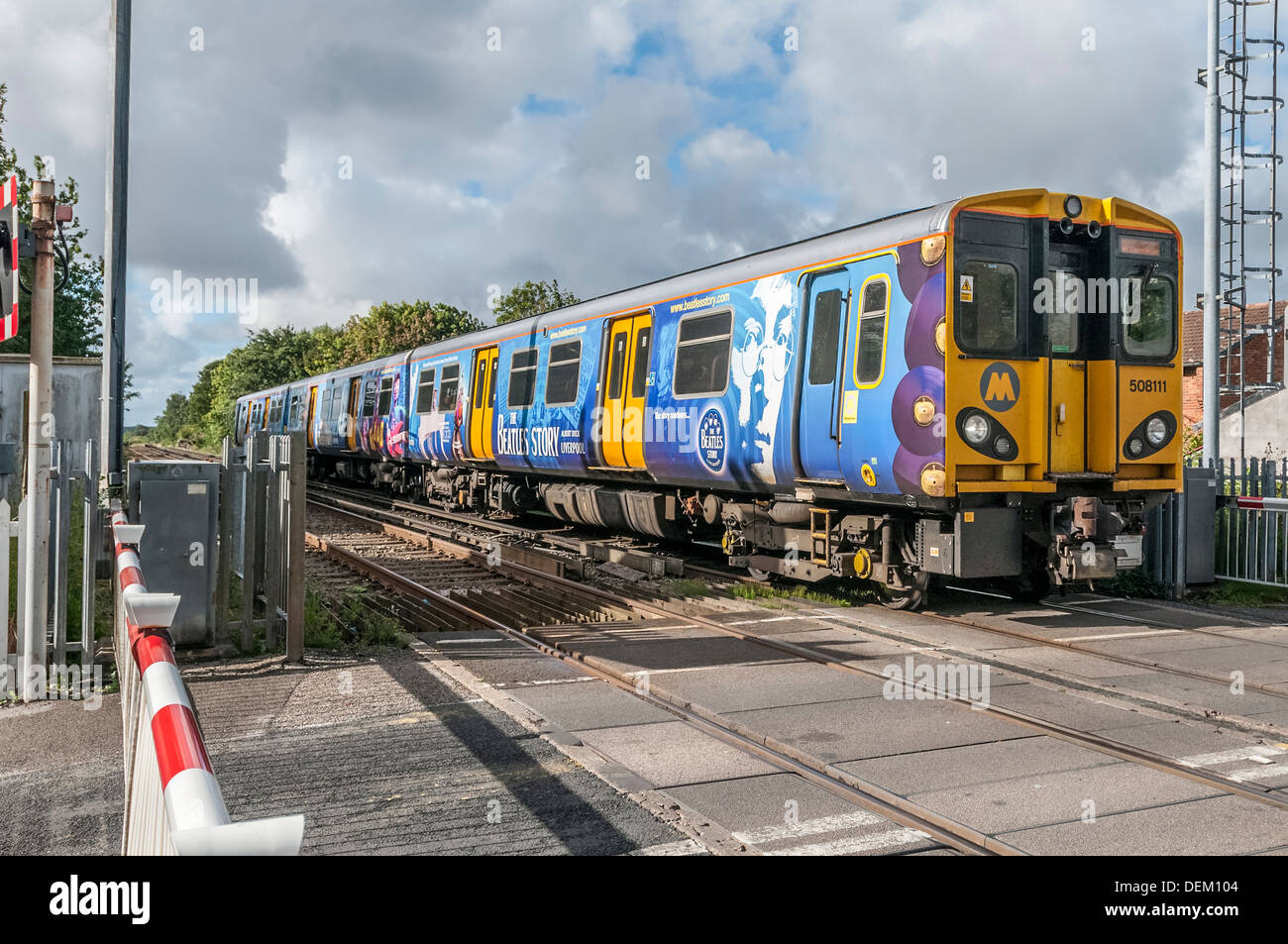 Merseyrail train at Maghull station. The Beatles train. Merseyside North West Engalnd Stock Photo