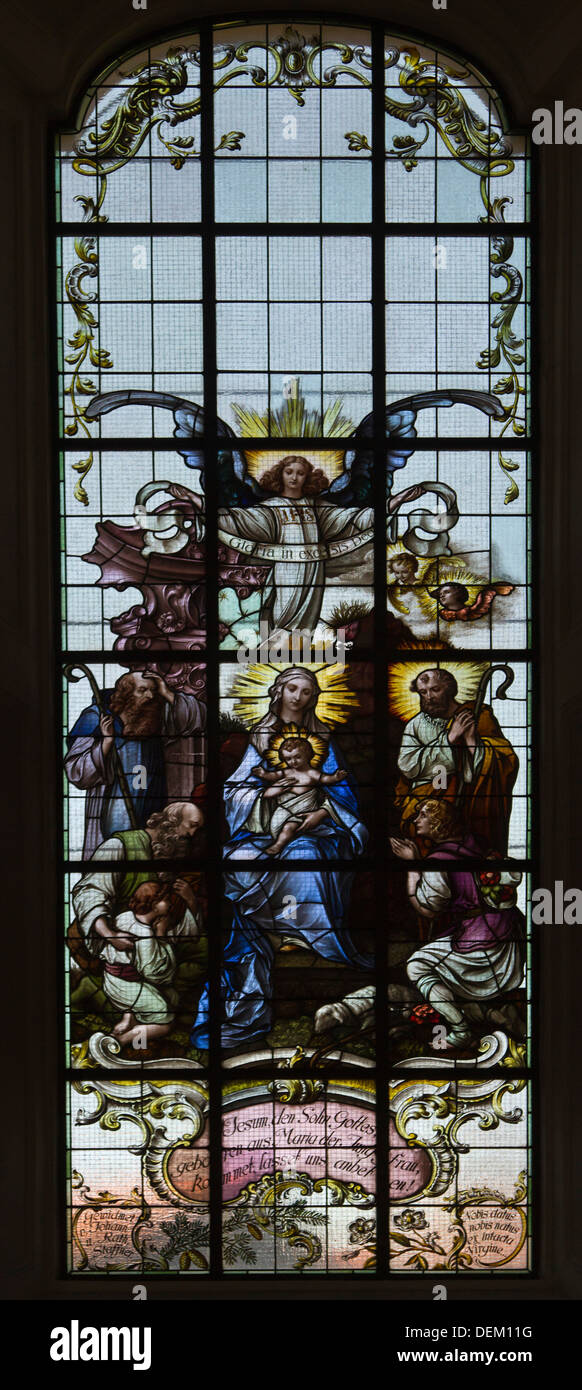 Stained glass window depicting Virgin Mary and Baby Jesus, Mother and ...