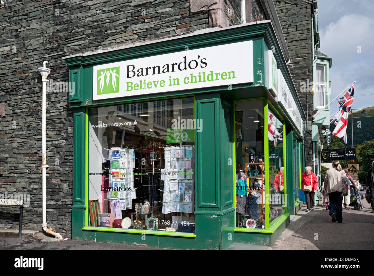 Barnardo's charity shop store exterior Keswick Cumbria England UK United Kingdom GB Great Britain Stock Photo