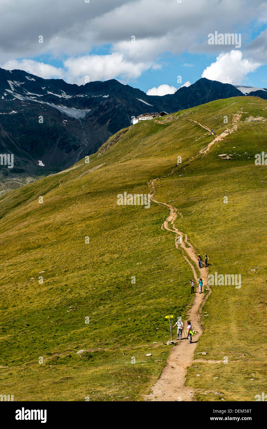 People hiking on the Austrian Alps near Obergurgl Tyrol Austria Europe Stock Photo