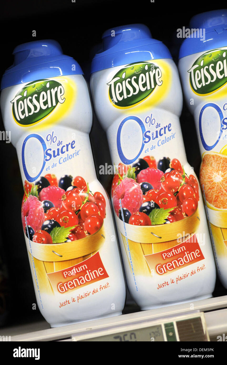 Fruit juices in a supermarket, France Stock Photo Alamy