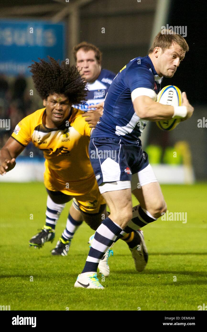 Salford, UK. 20th Sep, 2013. Sale Sharks left wing Mark Cueto during the Aviva Premiership game between Sale Sharks and London Wasps from the AJ Bell Stadium. Credit:  Action Plus Sports/Alamy Live News Stock Photo