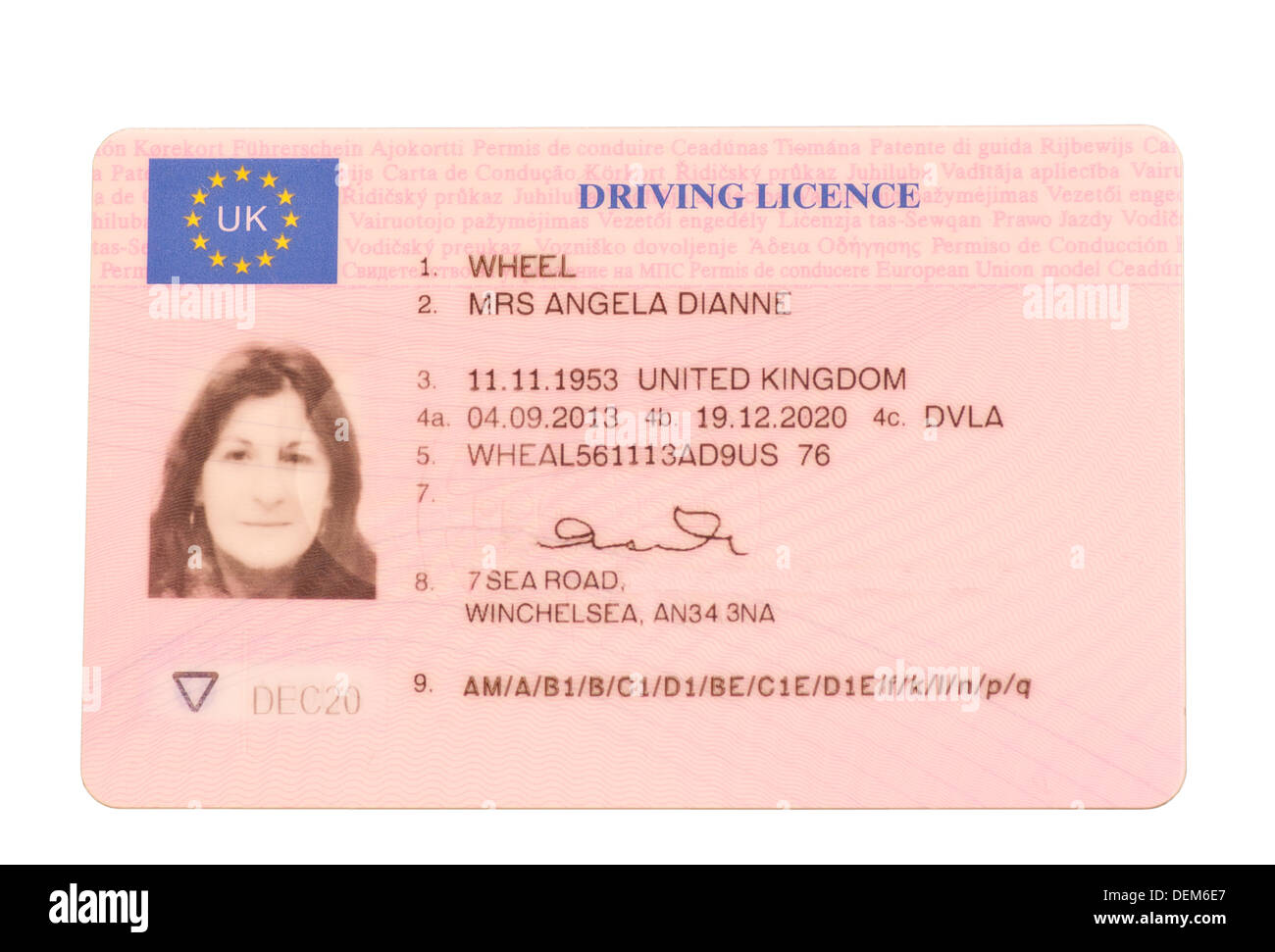 UK Photo Driving Licence Photocard (altered details) Stock Photo