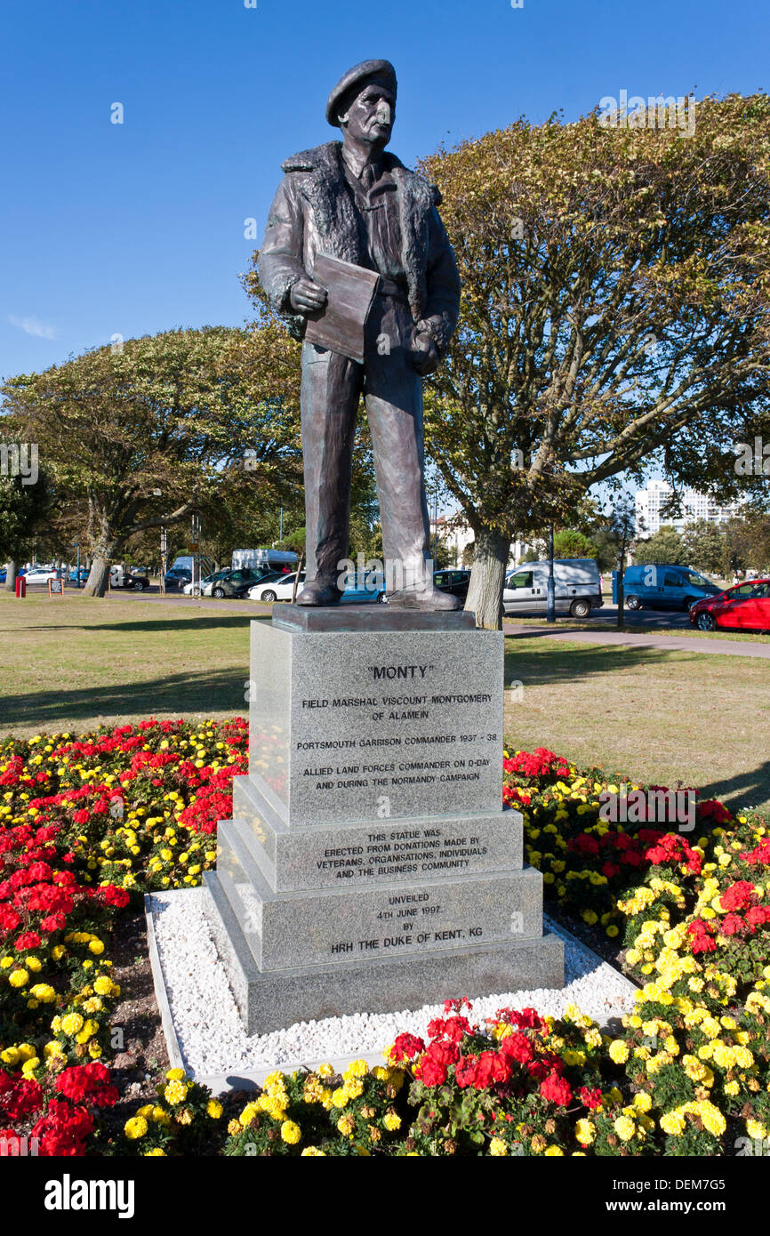 Memorial statue to WWII Field Marshal Monty Montgomery, Southsea, Portsmouth, Hampshire Stock Photo