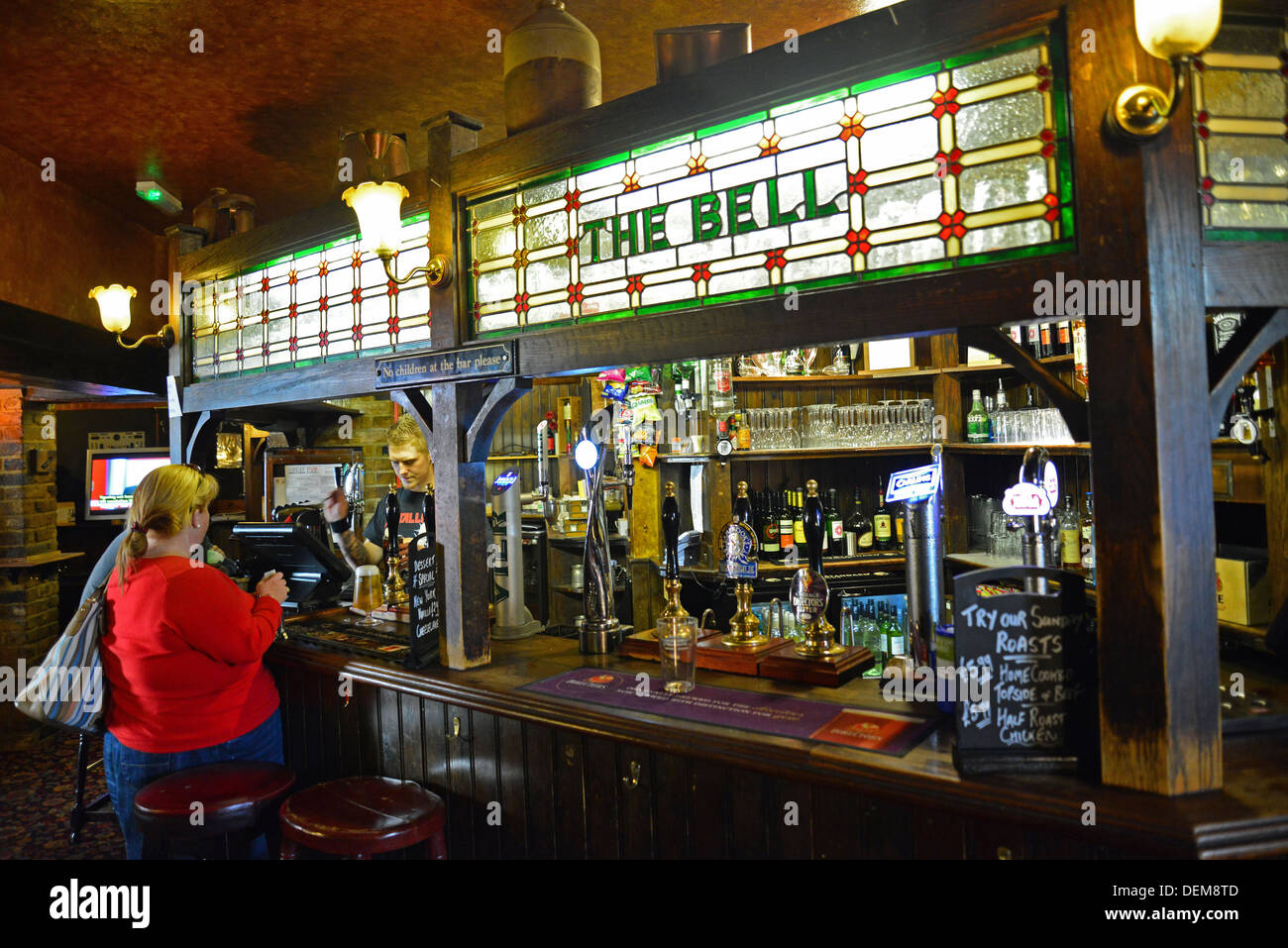 Bar interior of 15th century The Bell pub, Bell Road, East Molesey