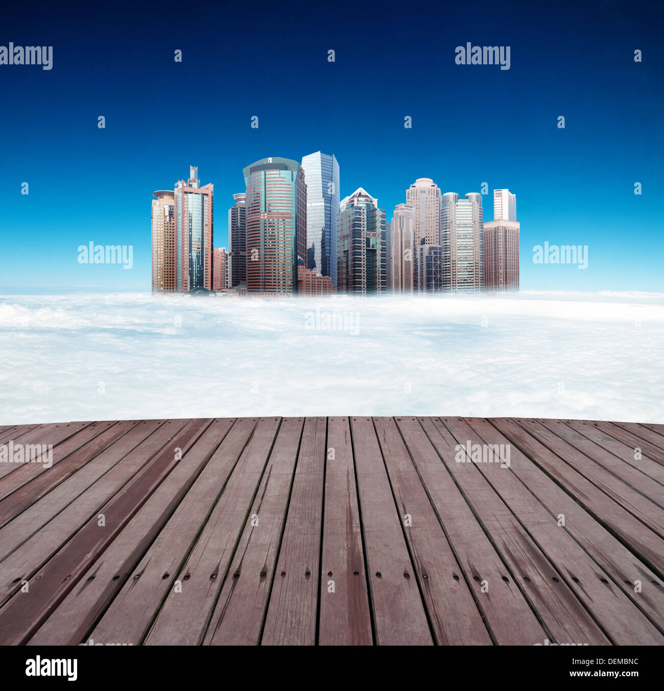 Higher than the clouds of skyscrapers, exaggerated performance Stock ...