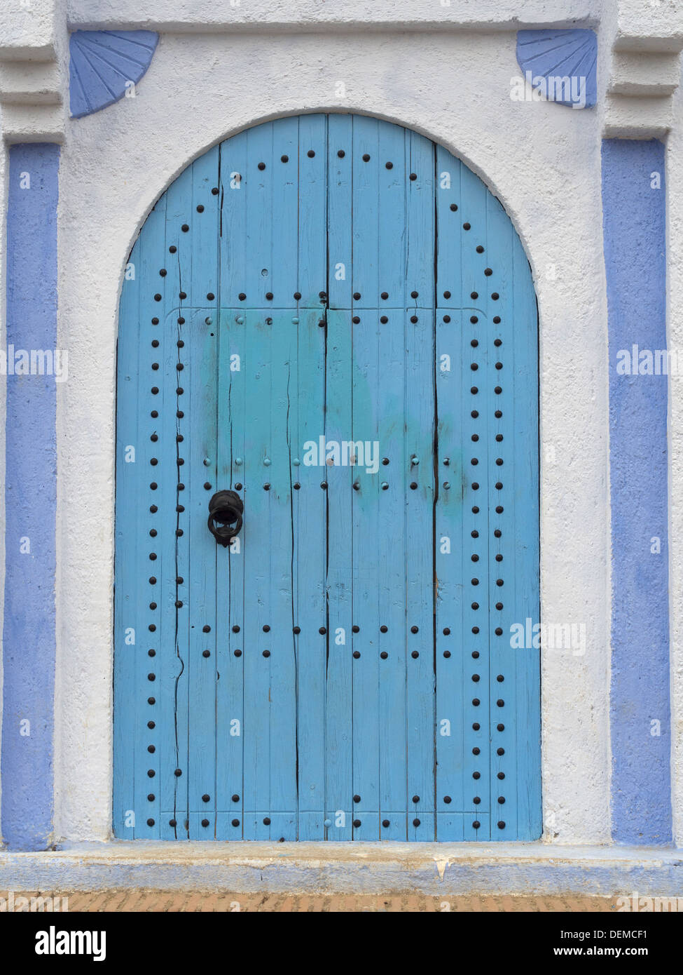 Blue wooden door, Chefchaouen, Morocco Stock Photo