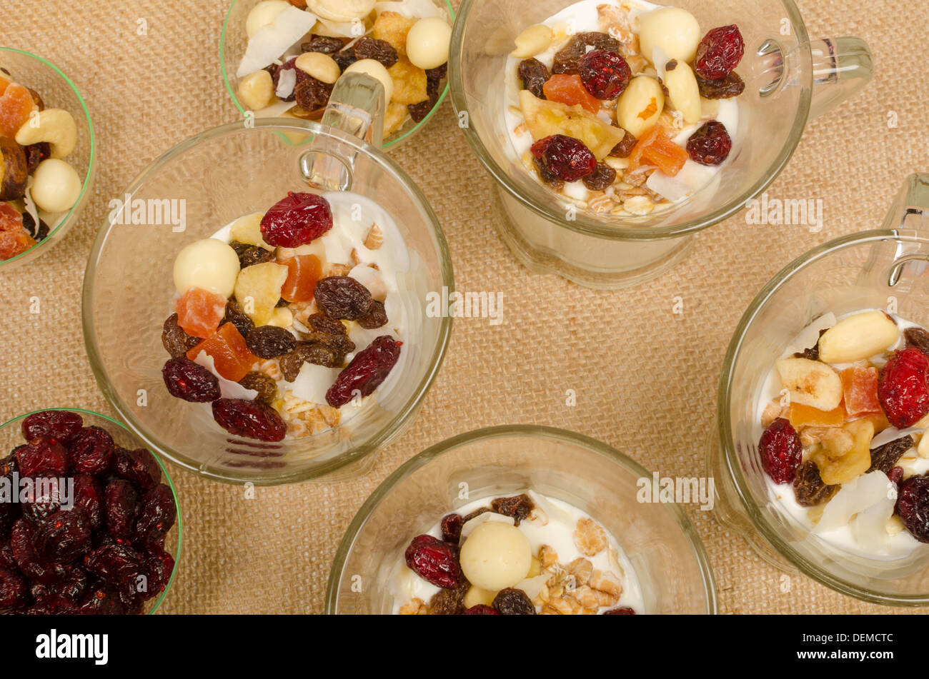 Healthy dessert prepared with yoghurt and dried fruit Stock Photo - Alamy