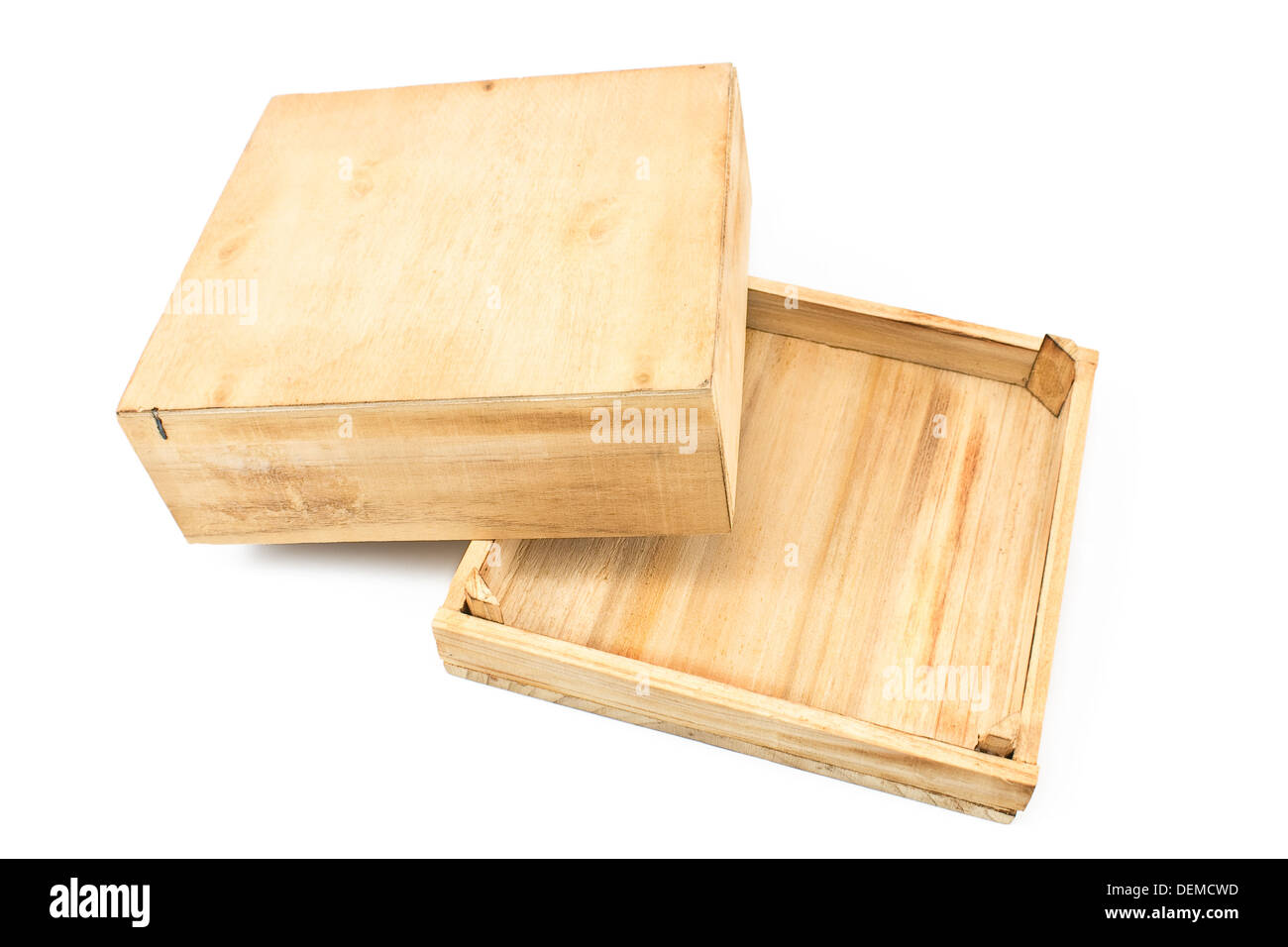 Open wooden box isolated on white Stock Photo