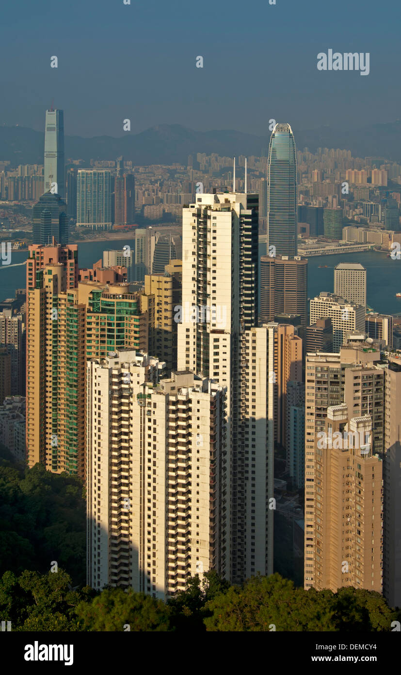 High-rising residential buildings and office towers in the Central District, Hong Kong Stock Photo