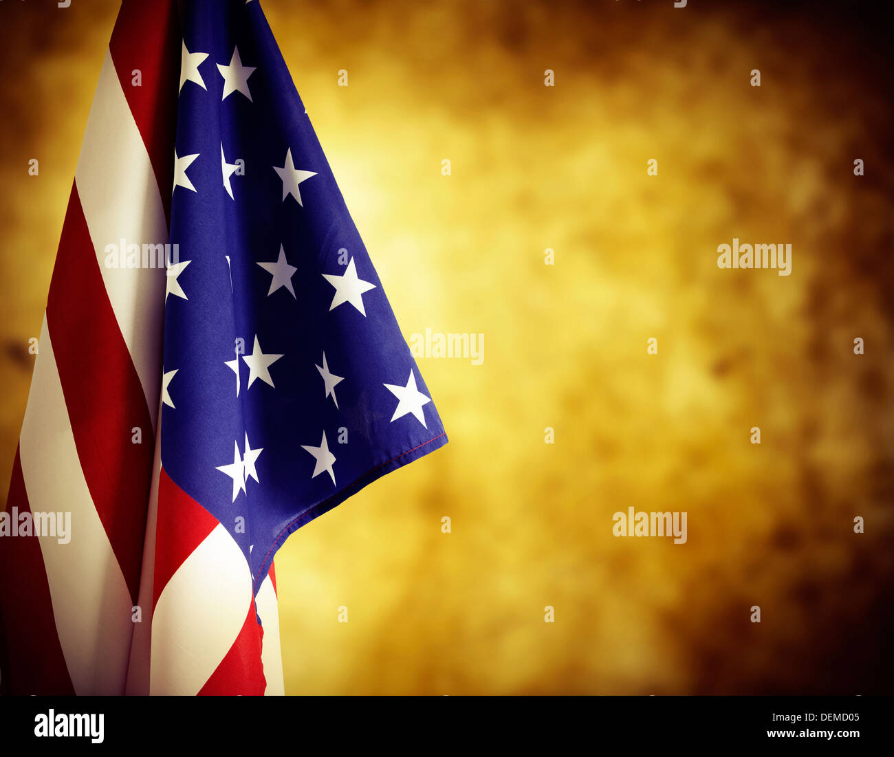 American flag in front of blurred background. Advertising space Stock Photo