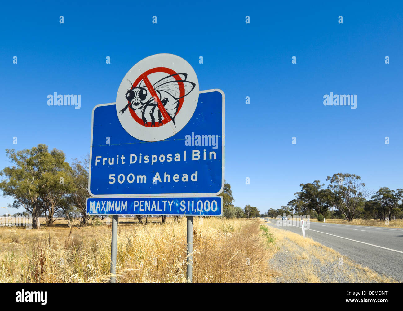 Fruit Fly Exclusion Zone Sign, New South Wales, Australia Stock Photo