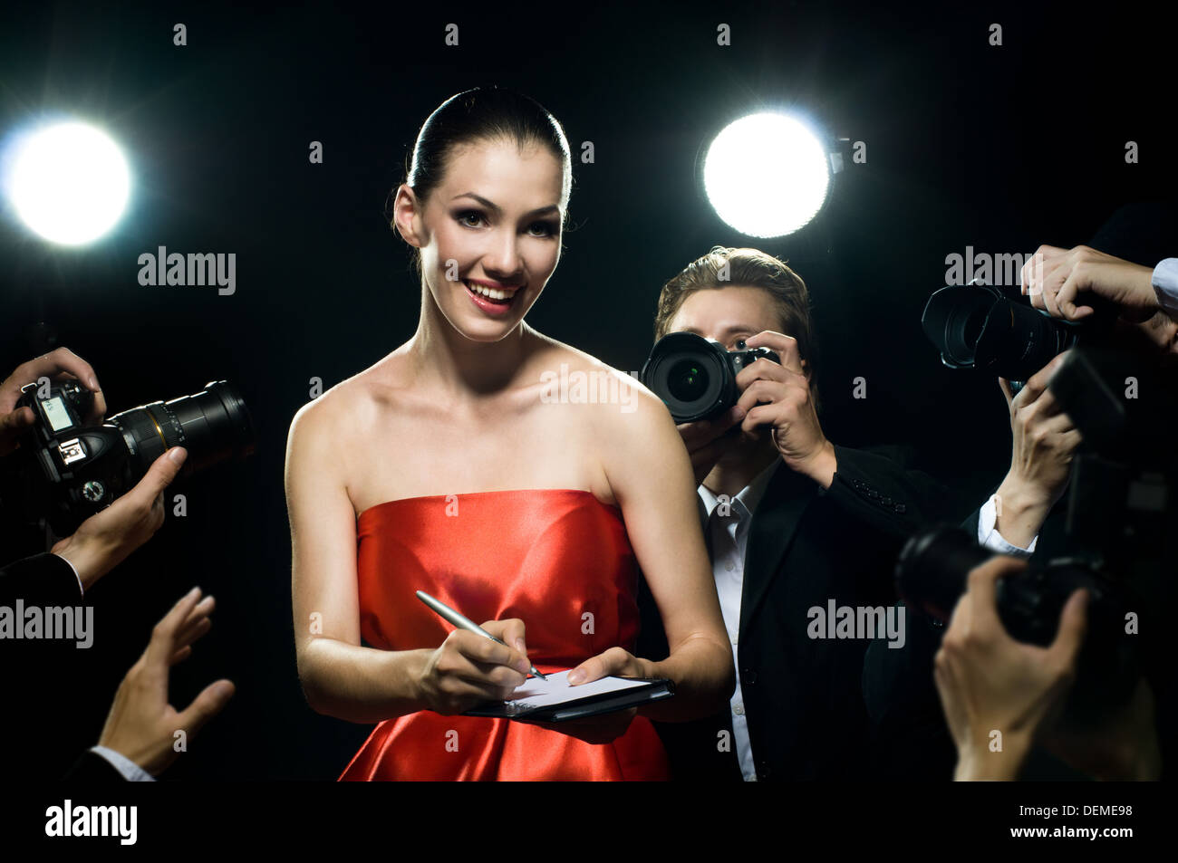 Photographers are taking a picture of a film star Stock Photo