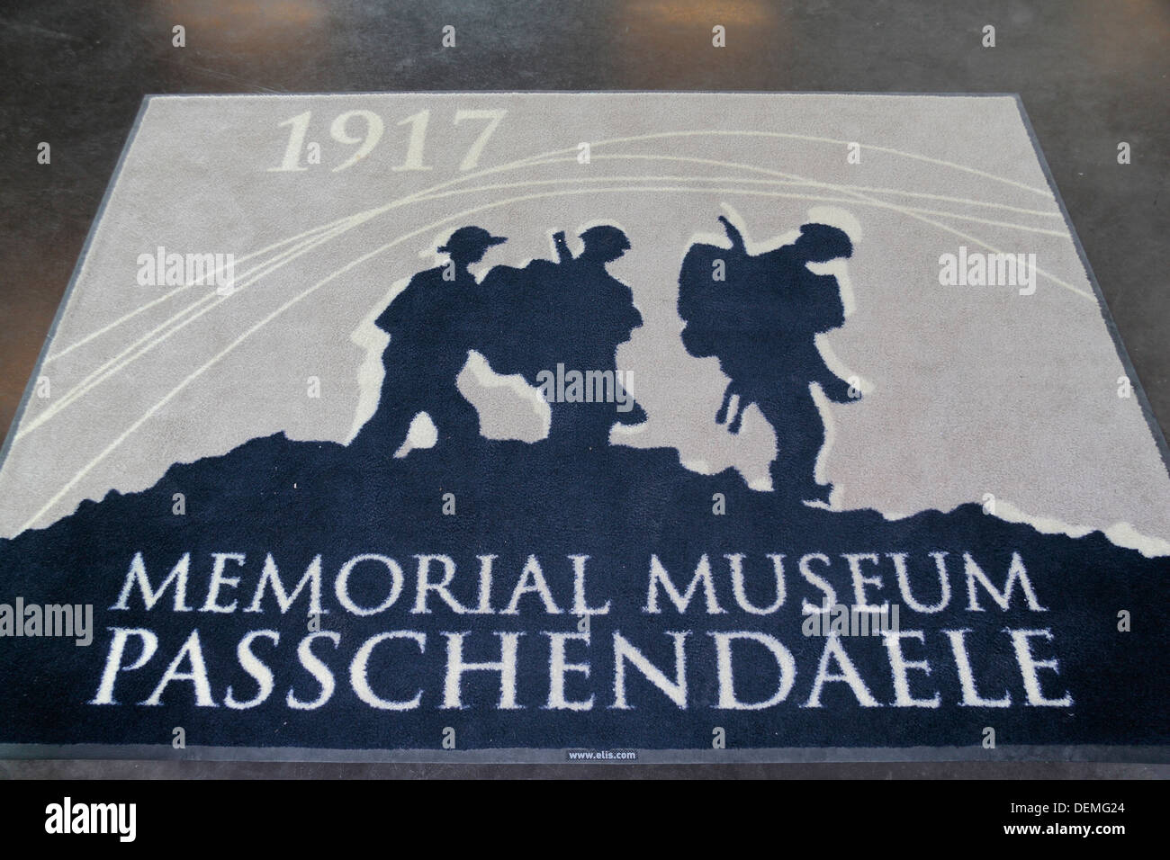 Memorial Museum Passchendaele mat, at the entrance to the museum in the Tyne Cot Cemetery in Zonnebeke, Belgium. Stock Photo