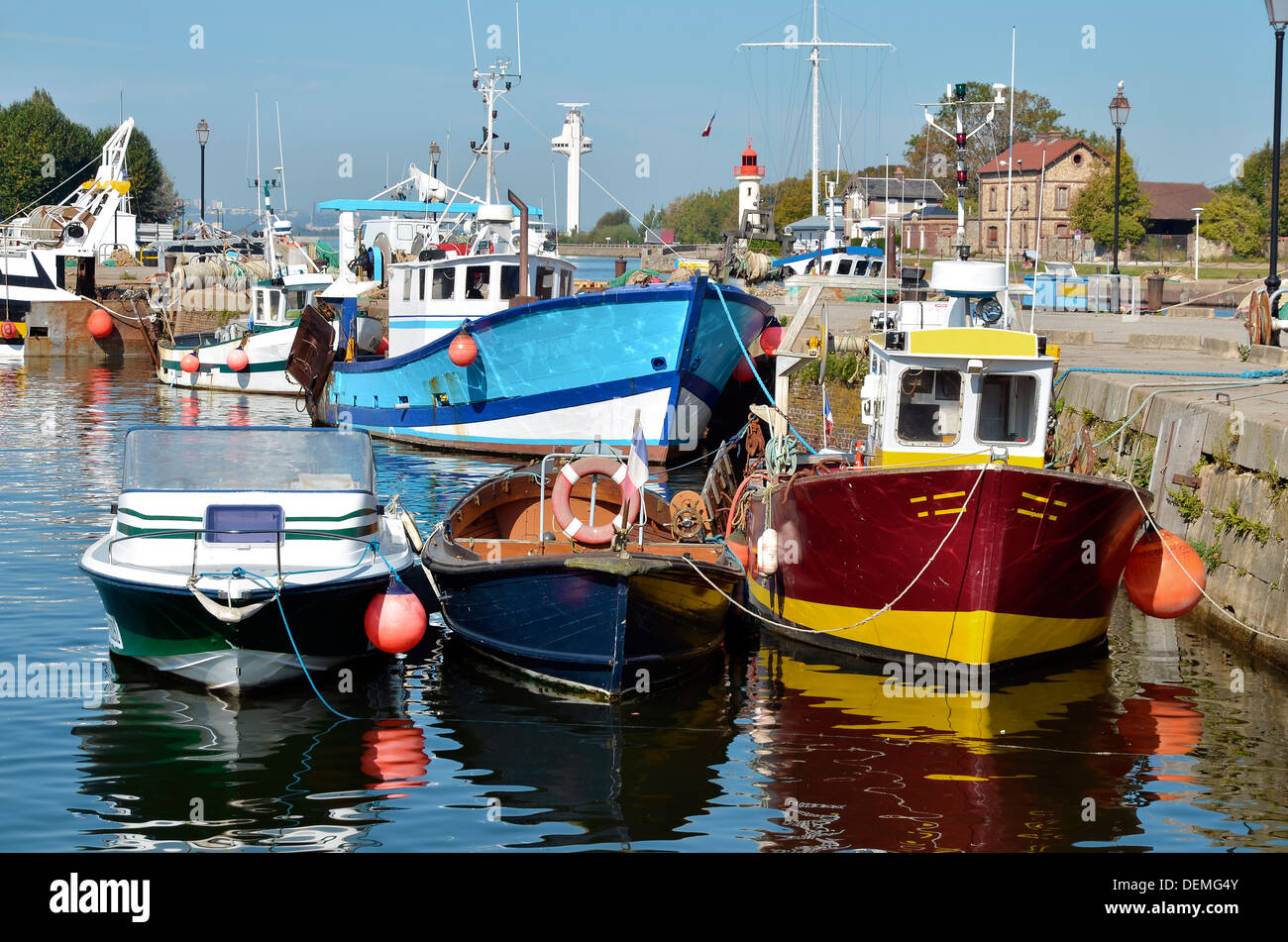 Fishing boats in the port Of Honfleur, commune in the Calvados department in the lower Normandy region in northwestern France Stock Photo