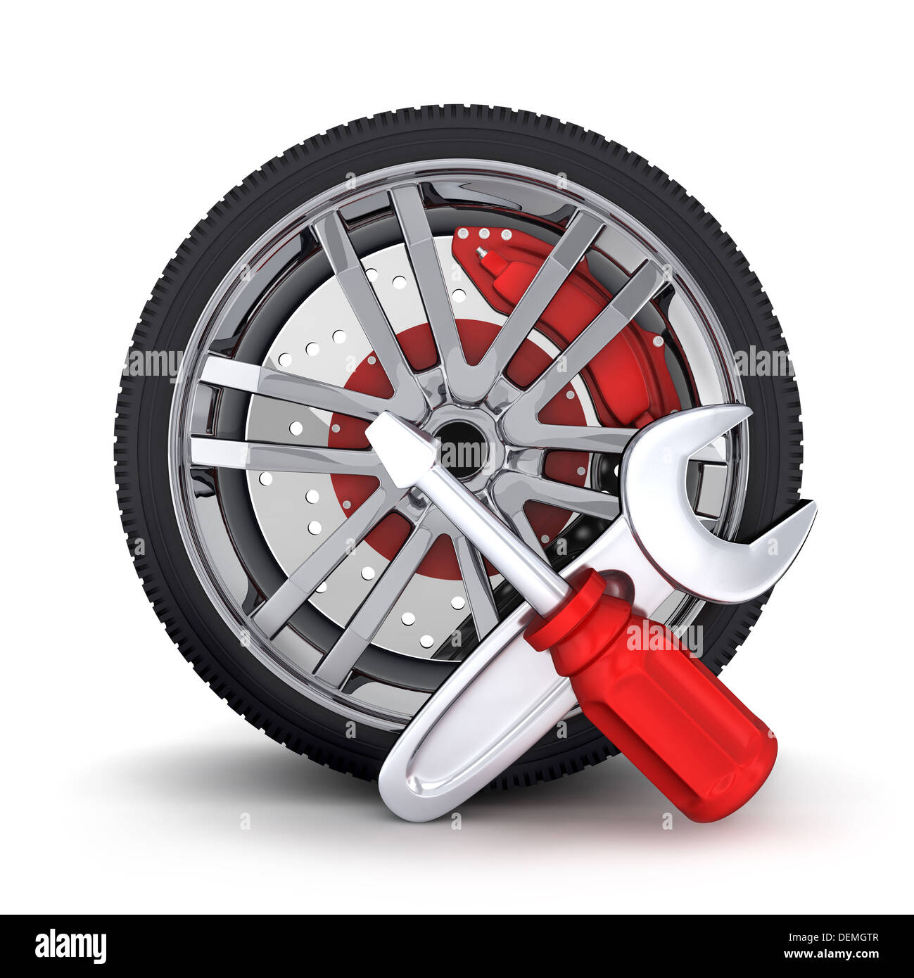 Car wheel on a white background (done in 3d) Stock Photo
