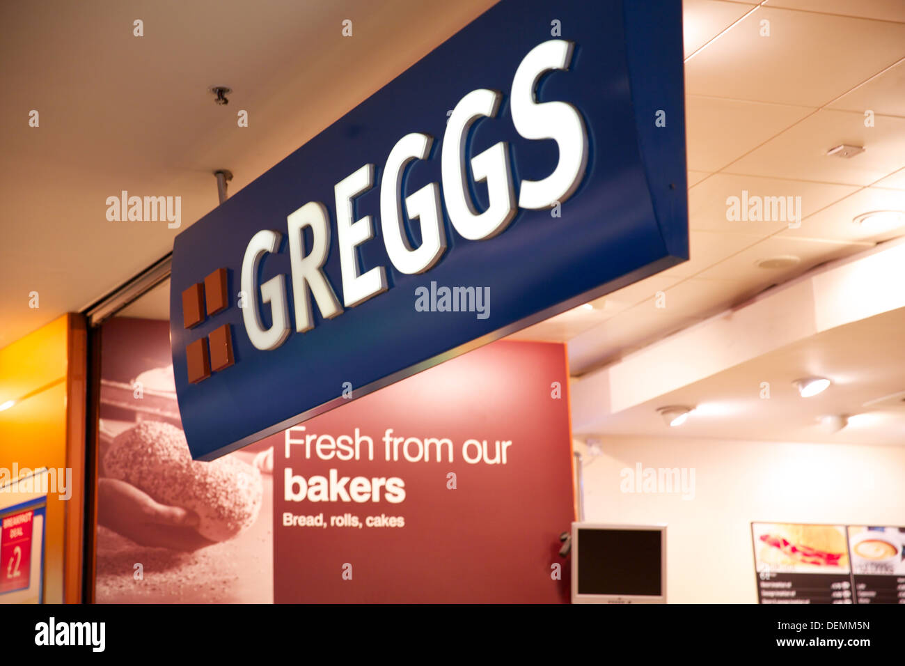 Greggs Bakery Store close up of  sign Stock Photo