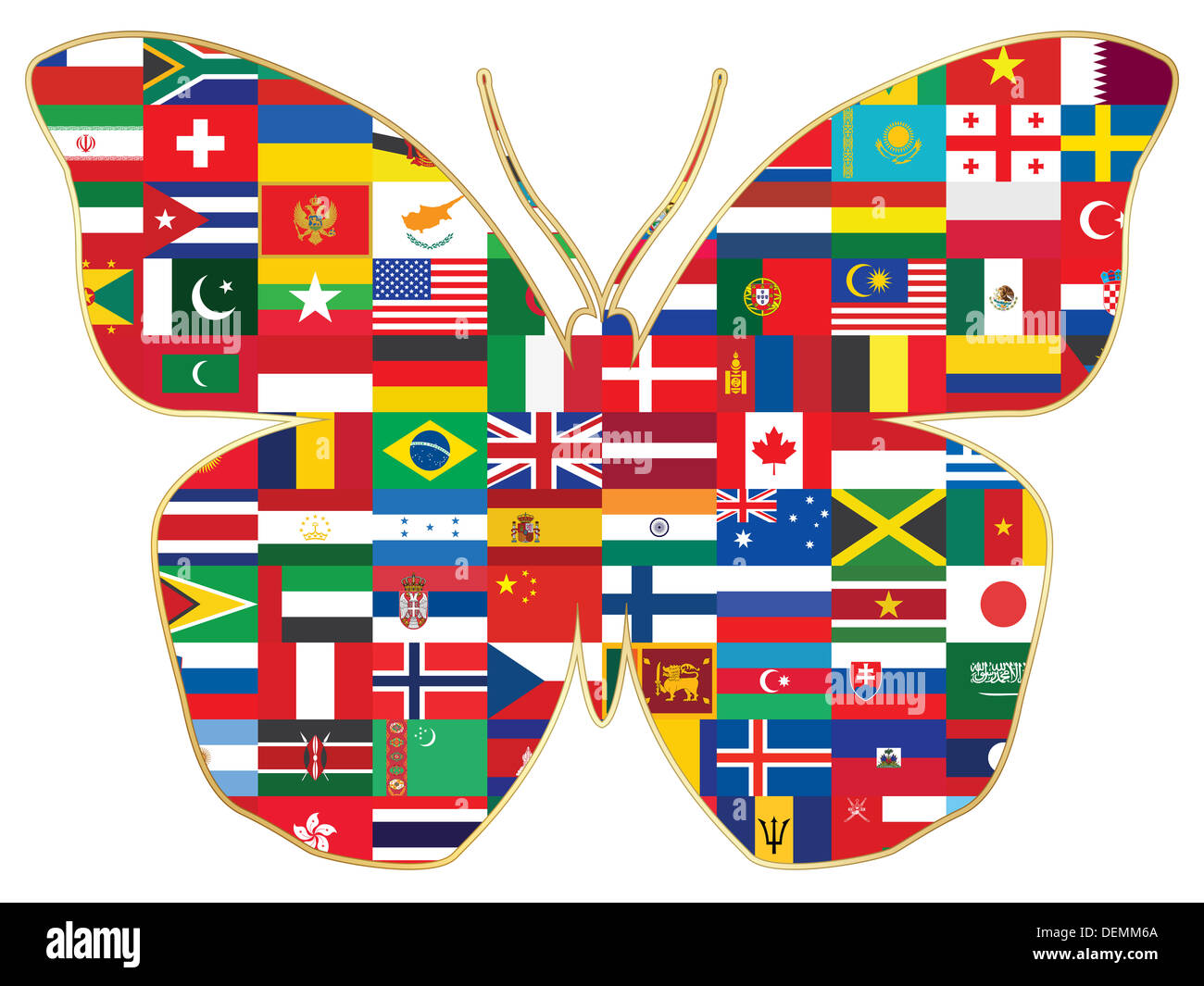 butterfly made of world flags Stock Photo