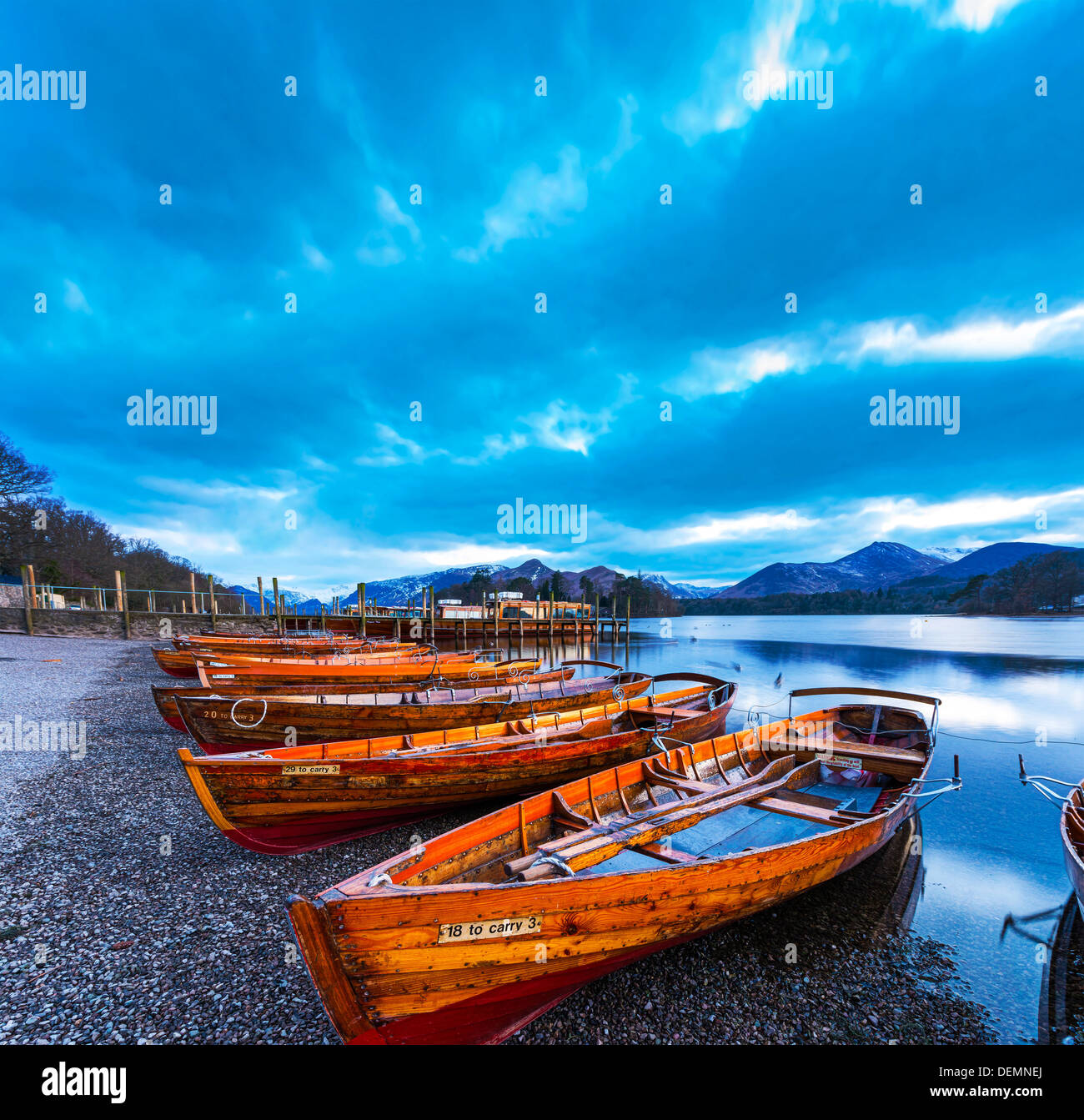 rowing boats, keswick,derwent water,lake district,cumbria,england,uk,europe Stock Photo