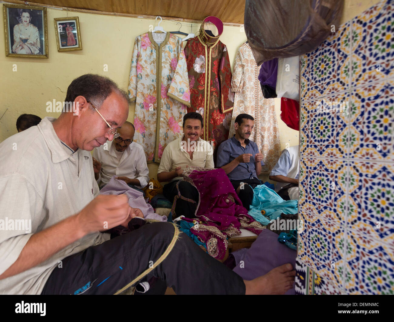 Tailors working in the medina of Tangier, Morocco Stock Photo