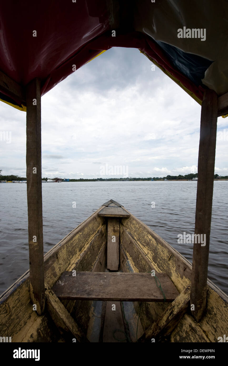 Navigating the Nanay River, a tributary of the Amazon River near Iquitos Stock Photo