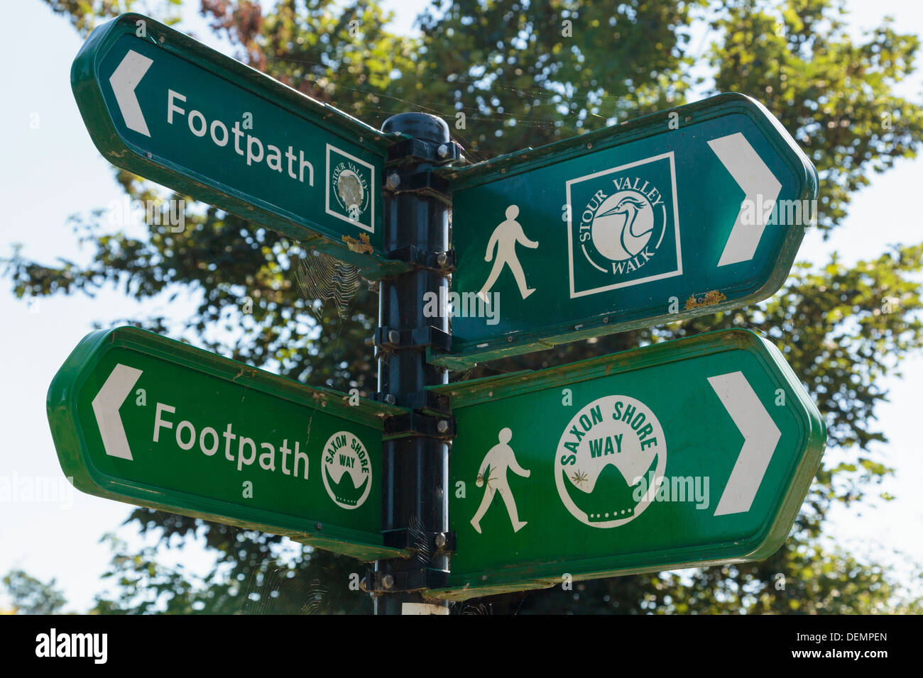 Footpath signpost for Stour Valley Walk and Saxon Shore Way in Sandwich, Kent, England, UK, Britain Stock Photo