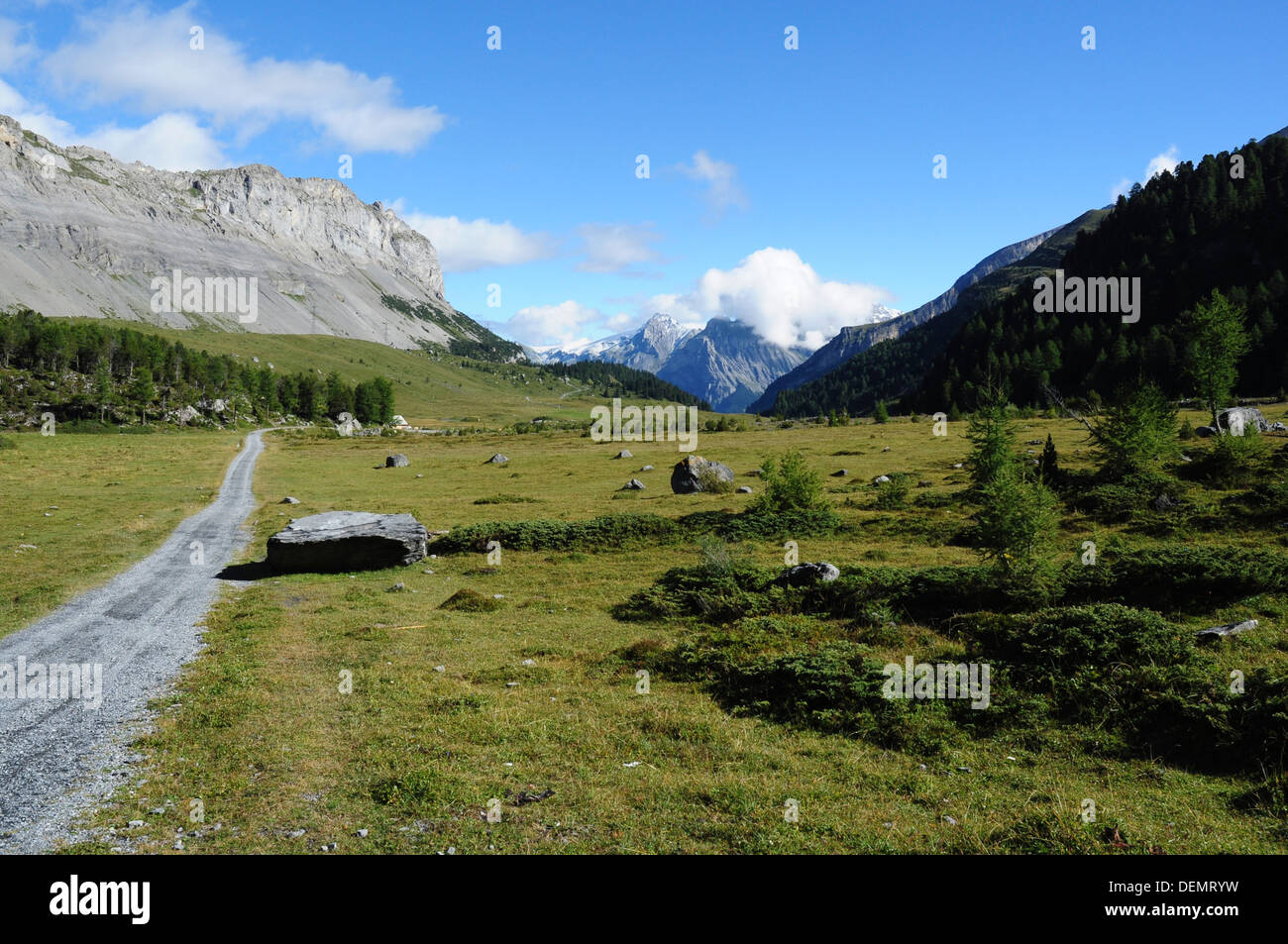 High pass mountain route through the Gemmi Pass, looking back towards Sunnbuel, Switzerland, Europe Stock Photo