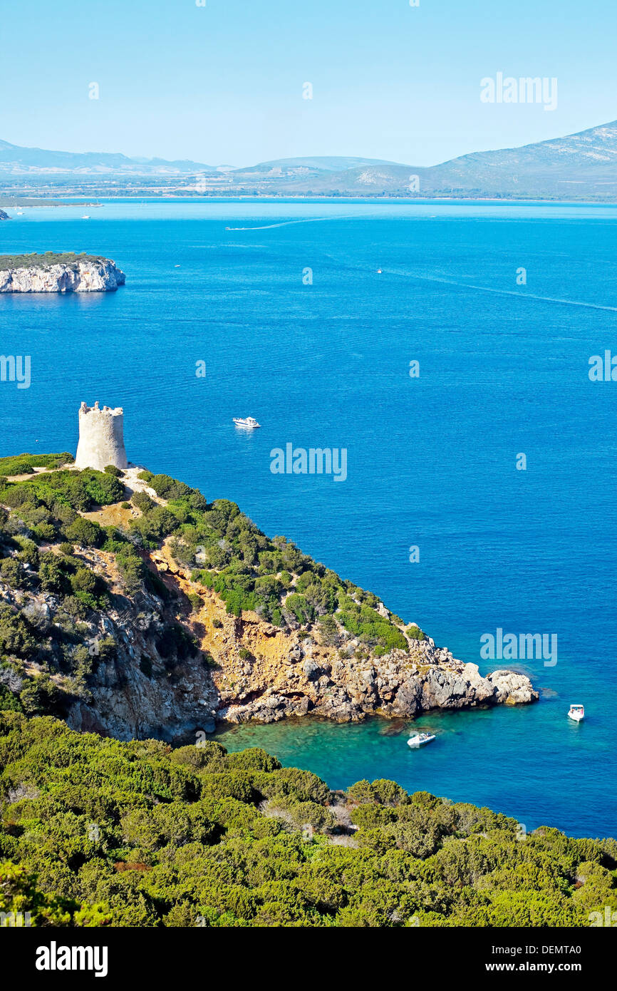 Spanish tower, Capo Caccia cape, Alghero, Sardinia, Italy Stock Photo