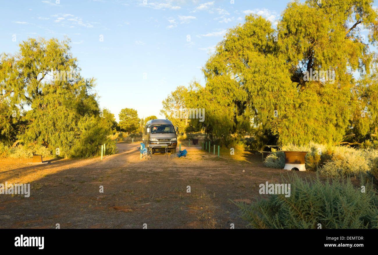 Bush camping at the main campground in a Toyota Hiace campervan , Mungo
