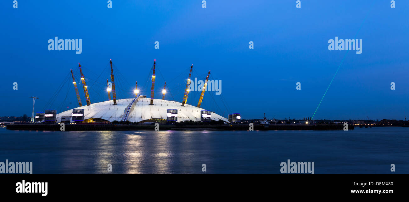 LONDON - CIRCA 2013: O2 Arena during the Sunset and the Greenwich meridian behind Stock Photo