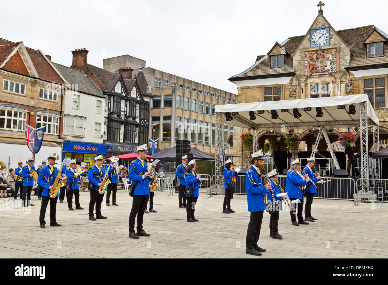 Marching band from the Foggia region of Italy performing during the Italian Festival in Peterborough, England Stock Photo