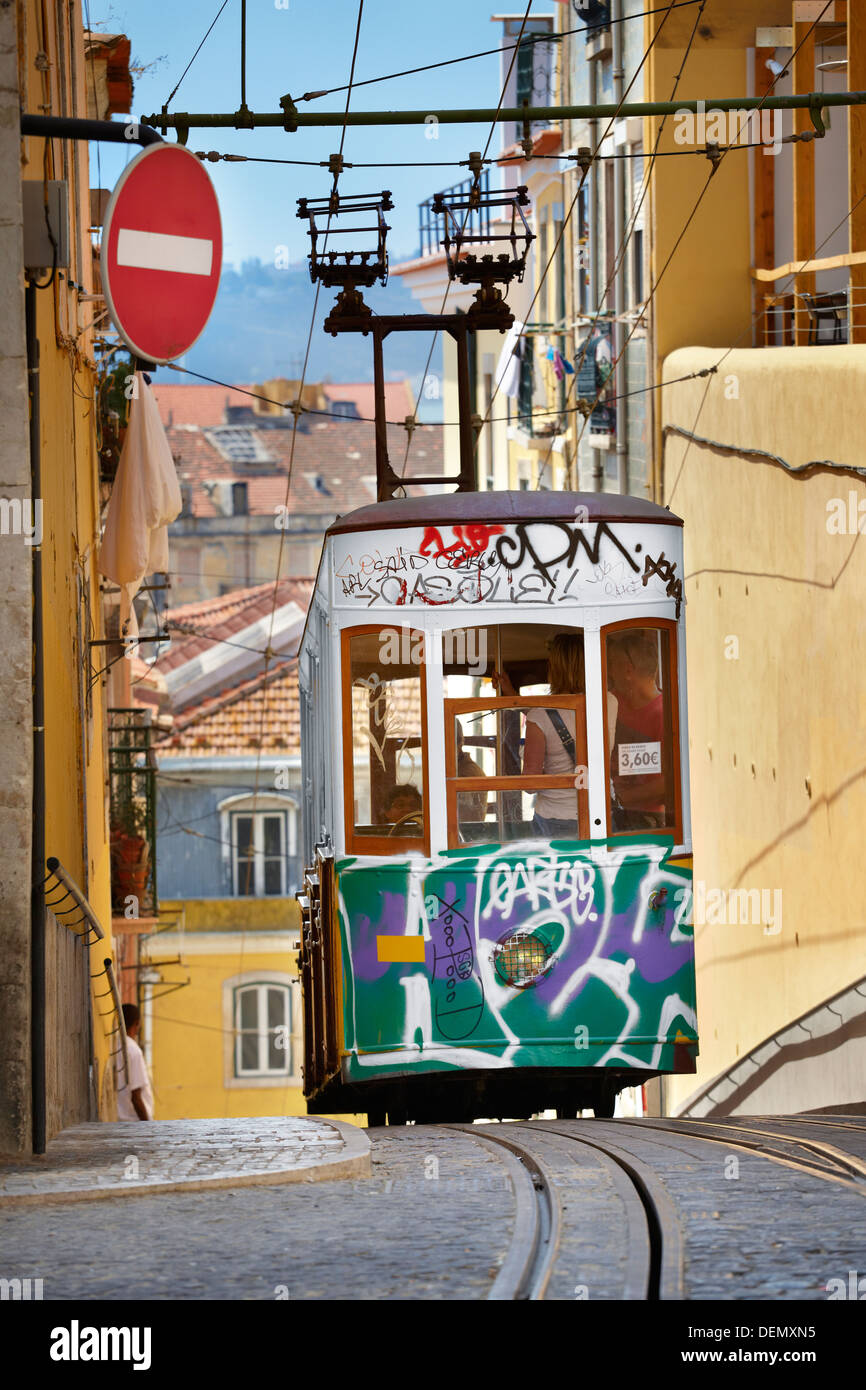 Lisbon transport tramway, Tram, 'Elevador da Bica' Portugal Stock Photo