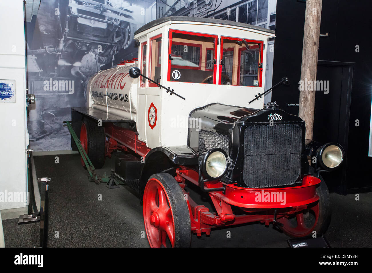 A 1921 White Tanker Truck at the Petersen Museum in Los Angeles California Stock Photo
