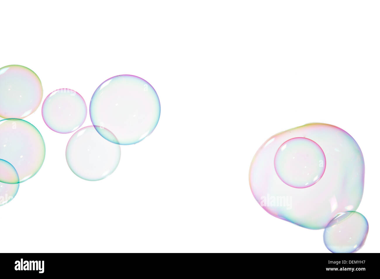 Group of soap bubbles on a white background Stock Photo
