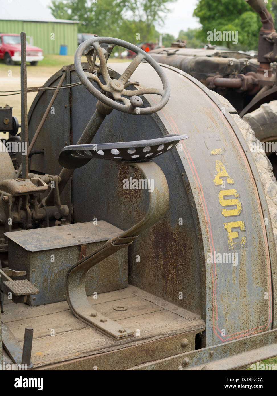 Rear view of antique J.I. Case steam tractor; Rock River Thresheree