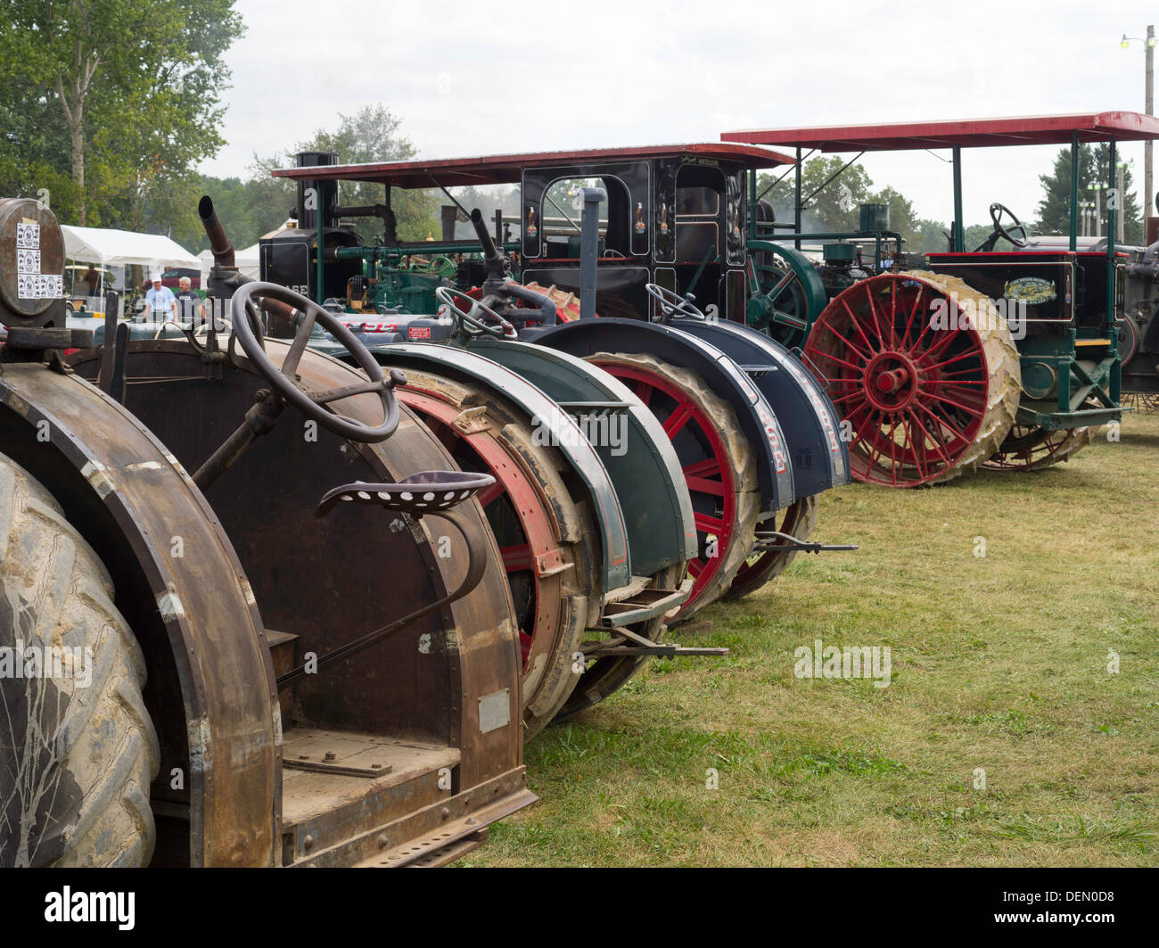 Rear view of antique J.I. Case steam tractors; Rock River Thresheree, Edgerton, WI; 2 Sept 2013 Stock Photo