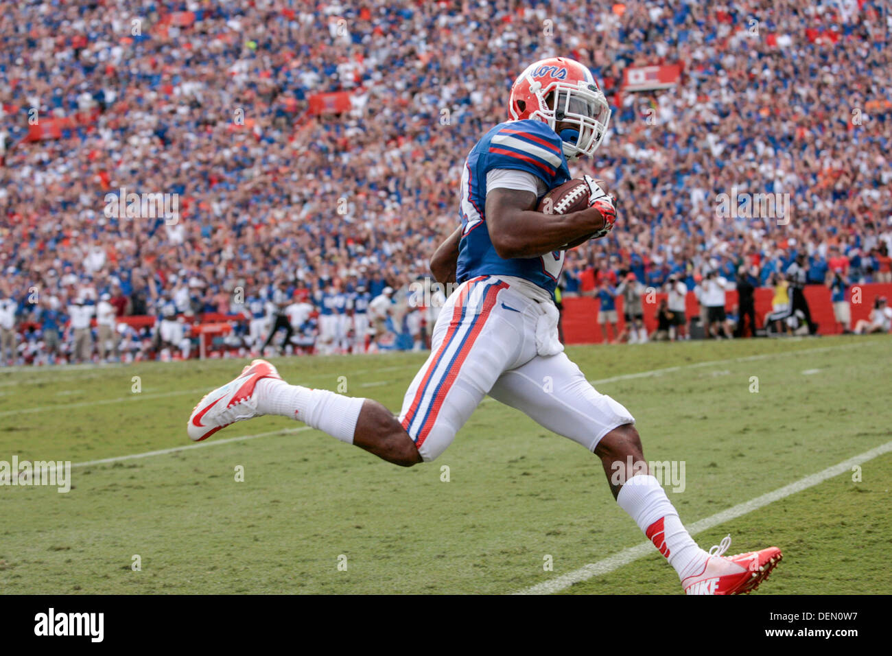 Gainesville, Florida, USA. 21st Sep, 2013. WILL VRAGOVIC | Times.Florida Gators wide receiver Solomon Patton (83) crosses the goal line for a second quarter touchdown during the Florida Gators against the Tennessee Volunteers at Ben Hill Griffin Stadium in Gainesville, Fla. on Saturday, Sept. 21, 2013. Credit:  Will Vragovic/Tampa Bay Times/ZUMAPRESS.com/Alamy Live News Stock Photo