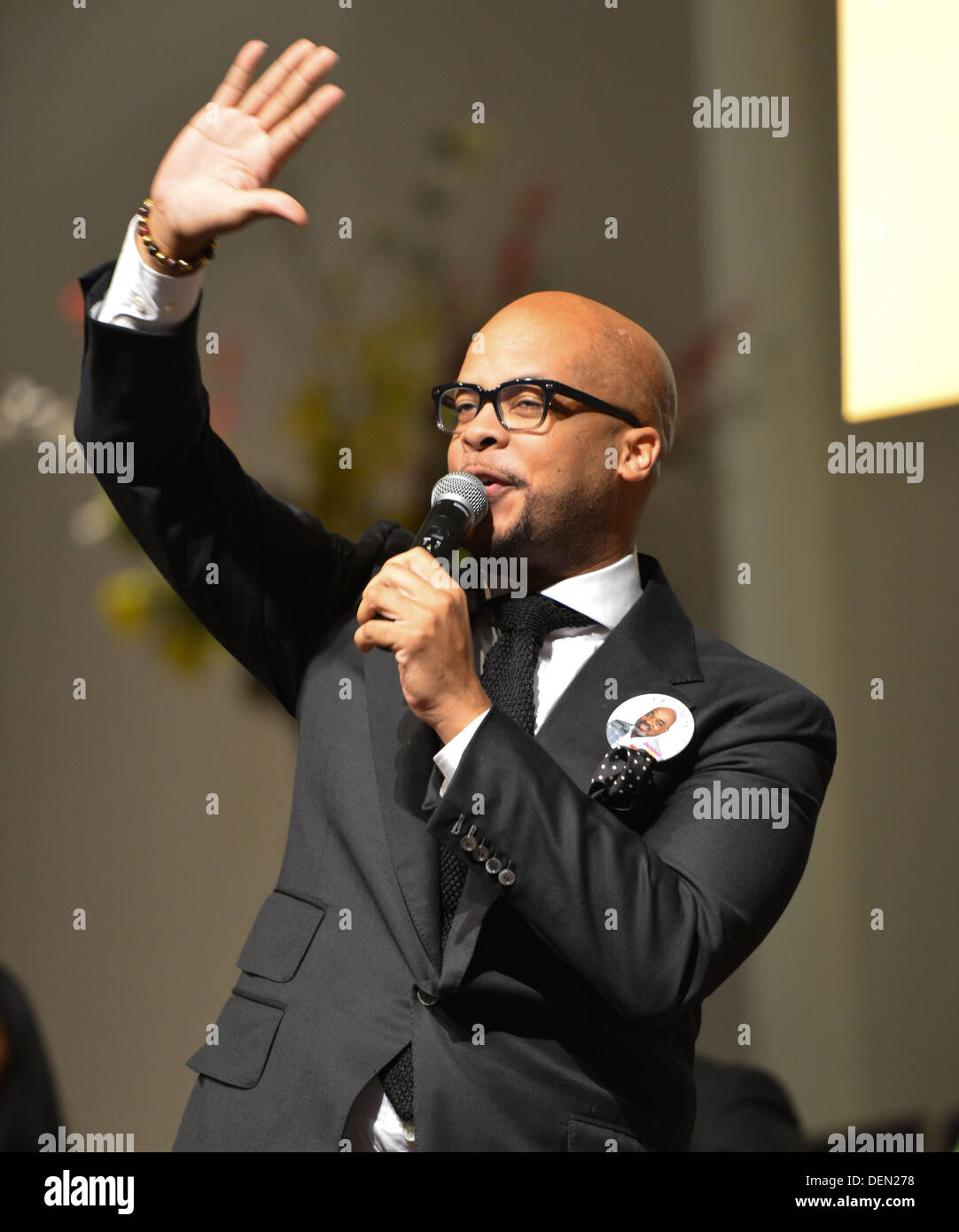 Sept. 21, 2013 - Philadelphia, Pennsylvania, U.S - Legendary and award winning gospel singer, JAMES FORTUNE, pays tribute to the late E.Steven Collins at the memorial service which was held at Sharon Baptist Church in Philadelphia (Credit Image: © Ricky Fitchett/ZUMAPRESS.com) Stock Photo