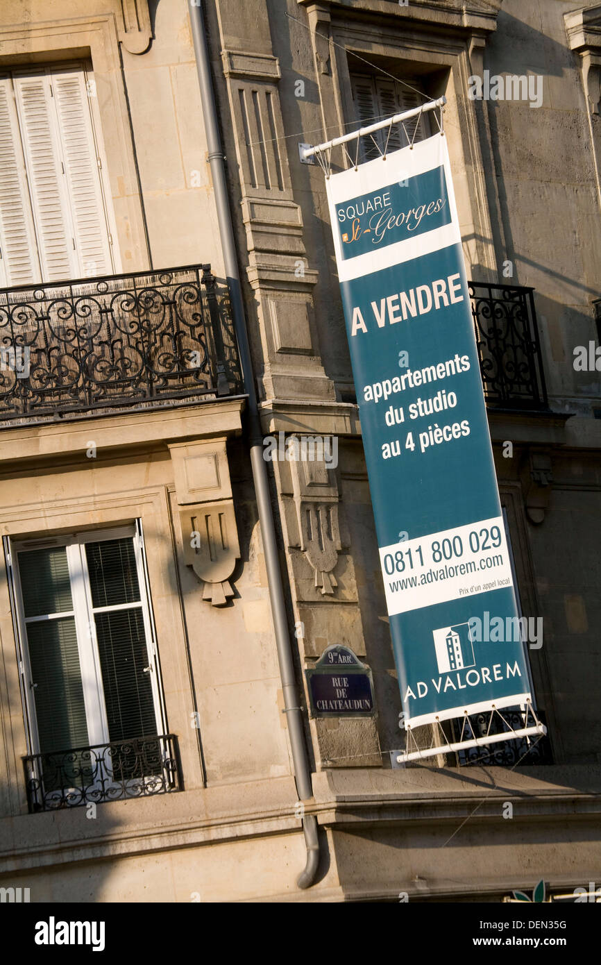 Appartment for sale sign, Paris, France Stock Photo