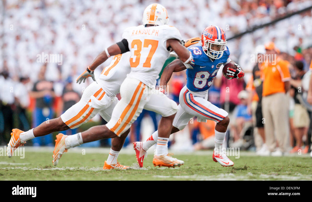 Gainesville, Florida, USA. 21st Sep, 2013. Florida Gators wide receiver Solomon Patton (83) runs for 12 yards in the third quarter during the Florida Gators against the Tennessee Volunteers at Ben Hill Griffin Stadium in Gainesville, Fla. on Saturday, Sept. 21, 2013. The Gators beat the Vols 31-17. Credit:  Will Vragovic/Tampa Bay Times/ZUMAPRESS.com/Alamy Live News Stock Photo