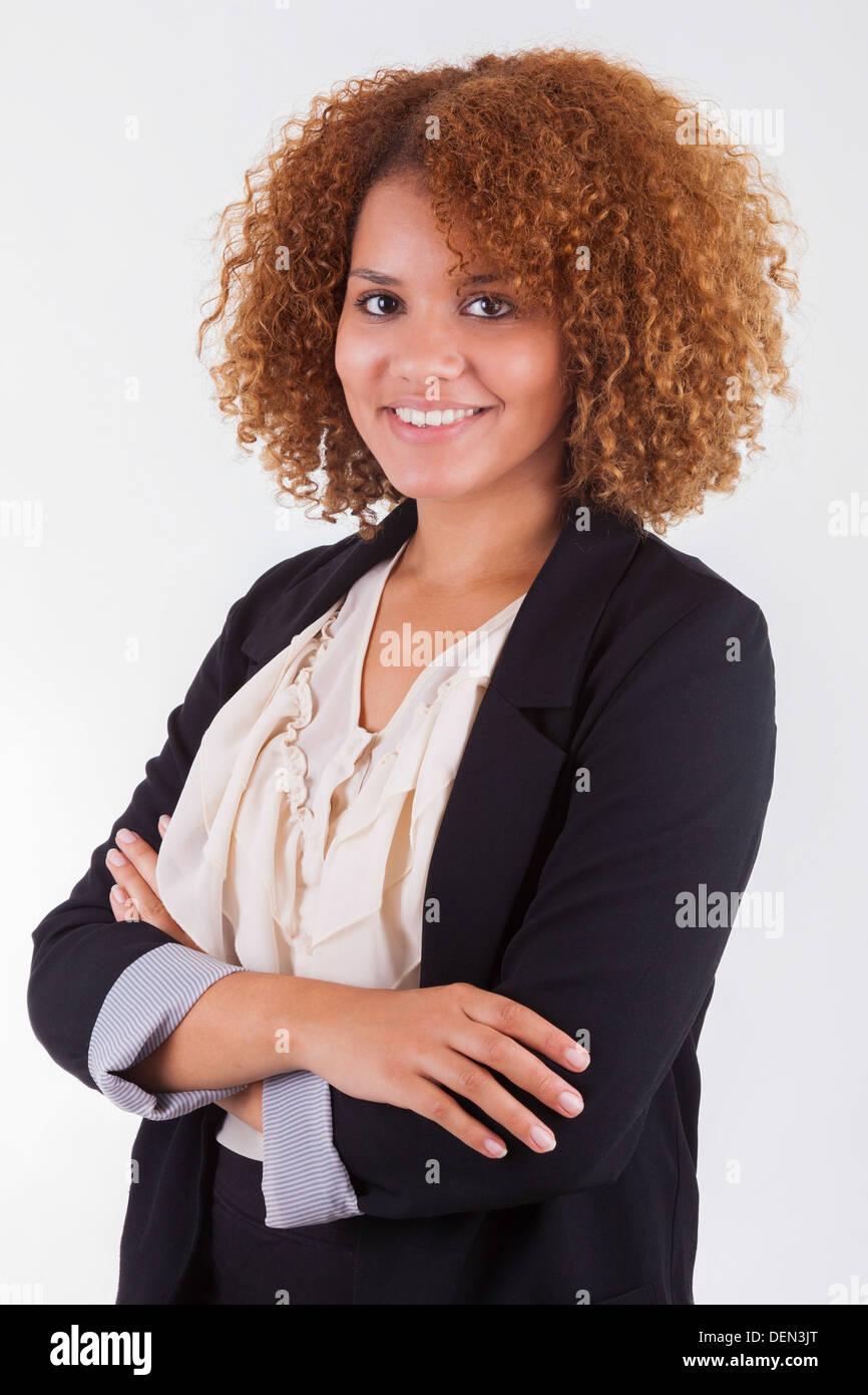 Portrait of a young african american business woman, isolated on white ...