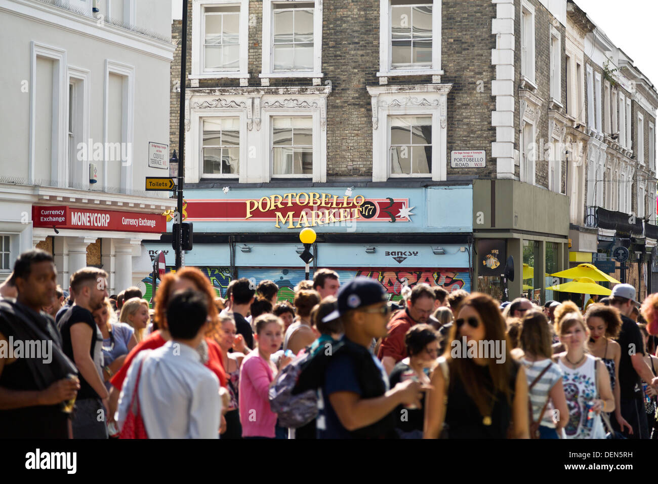 People at Portobello Market, Portobello Road, The Royal Borough of Kensington and Chelsea W11, London, England Stock Photo