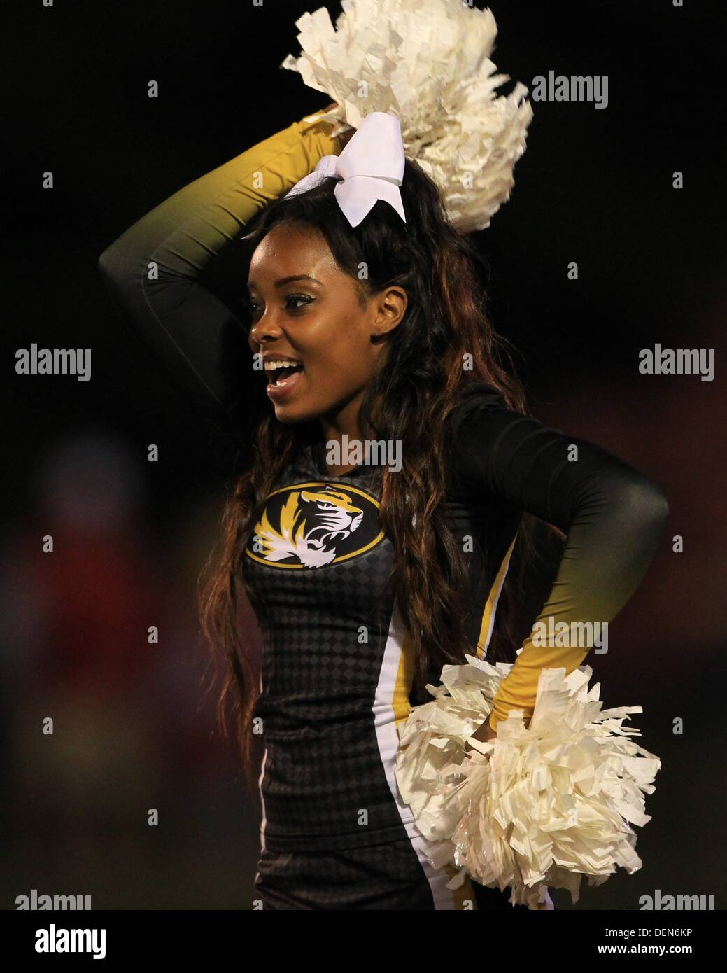 Bloomington, Indiana, USA. 21st Sep, 2013. September 21, 2013 - Missouri Tigers cheerleaders performs during an NCAA football game between Michigan State and Indiana at Memorial Stadium in Bloomington, Indiana. Missouri won 45-28. Credit:  csm/Alamy Live News Stock Photo