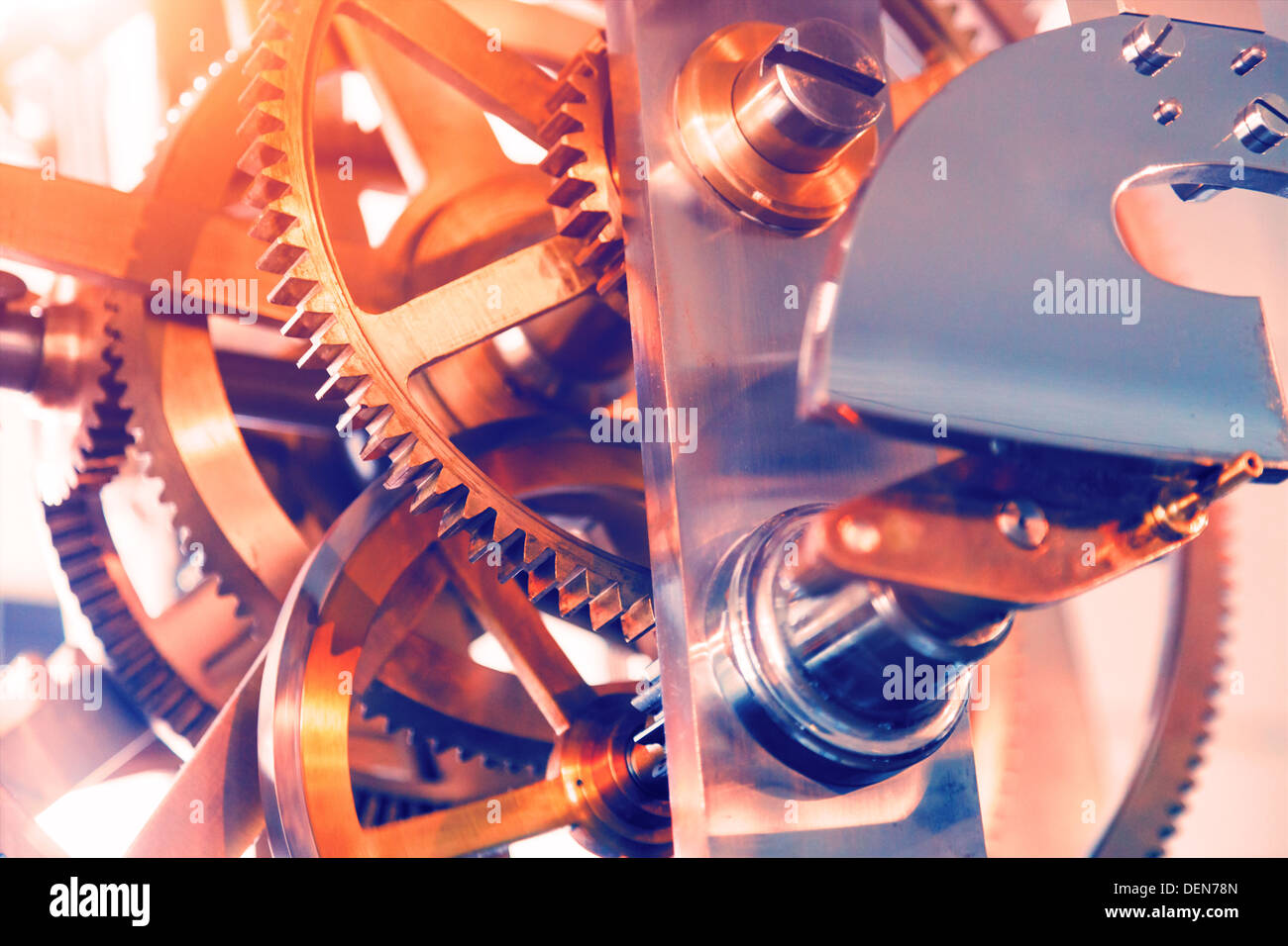 gears and mainspring in the mechanism of a pocket watch Stock Photo