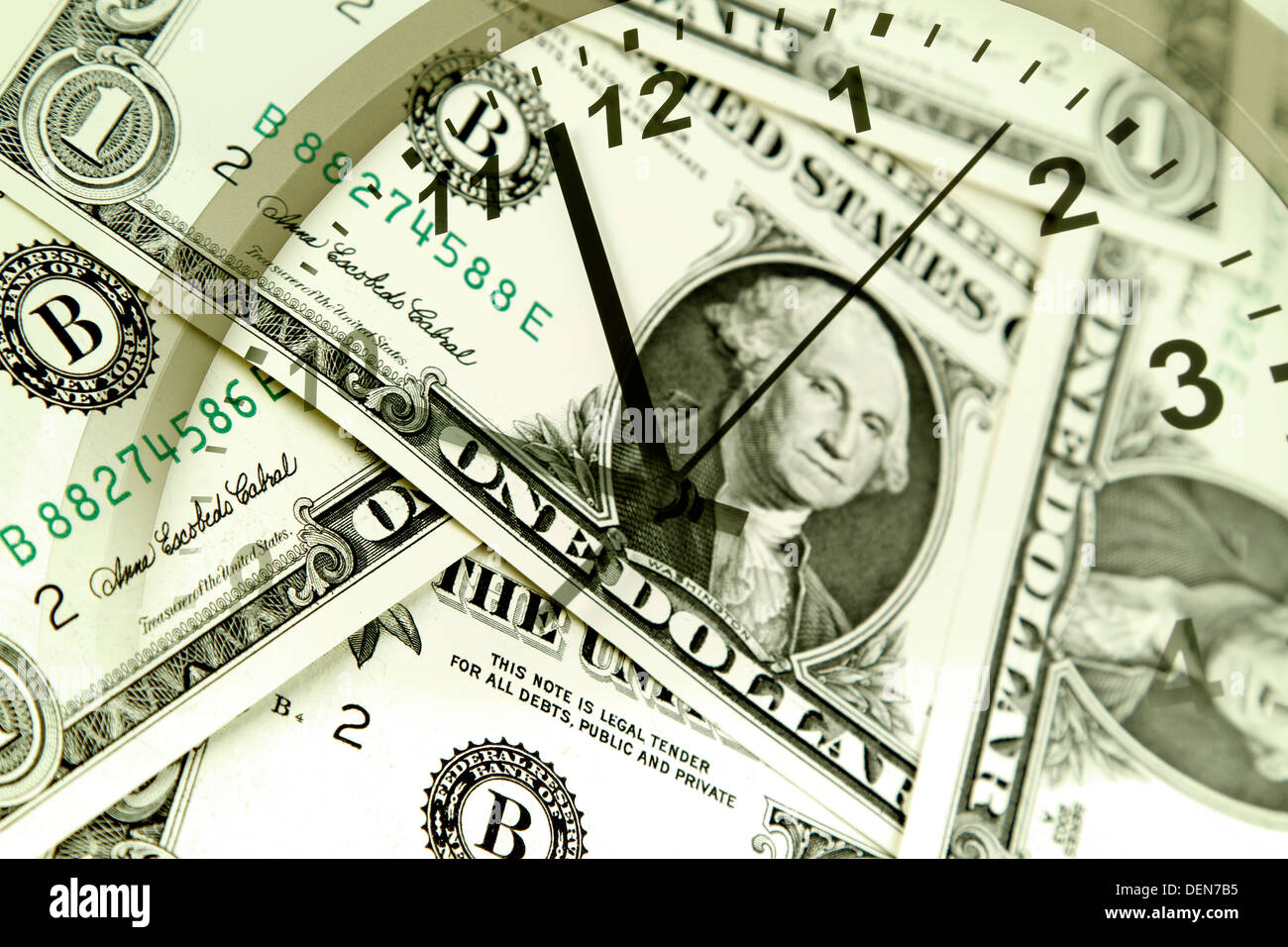 Clock and banknotes. Time is money concept Stock Photo